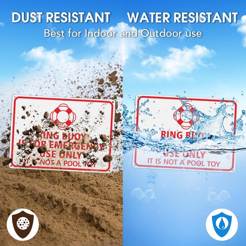 TR Ring Buoy Is For Emergency Use Only, It Is Not A Pool Toy Sign - 1 Pack - 14"x10" .040 Rust Free Heavy Aluminum, Reflective, Waterproof, Weatherproof and Fade Resistant, 6 pre-drilled holes, Easy to Mount - Image 4